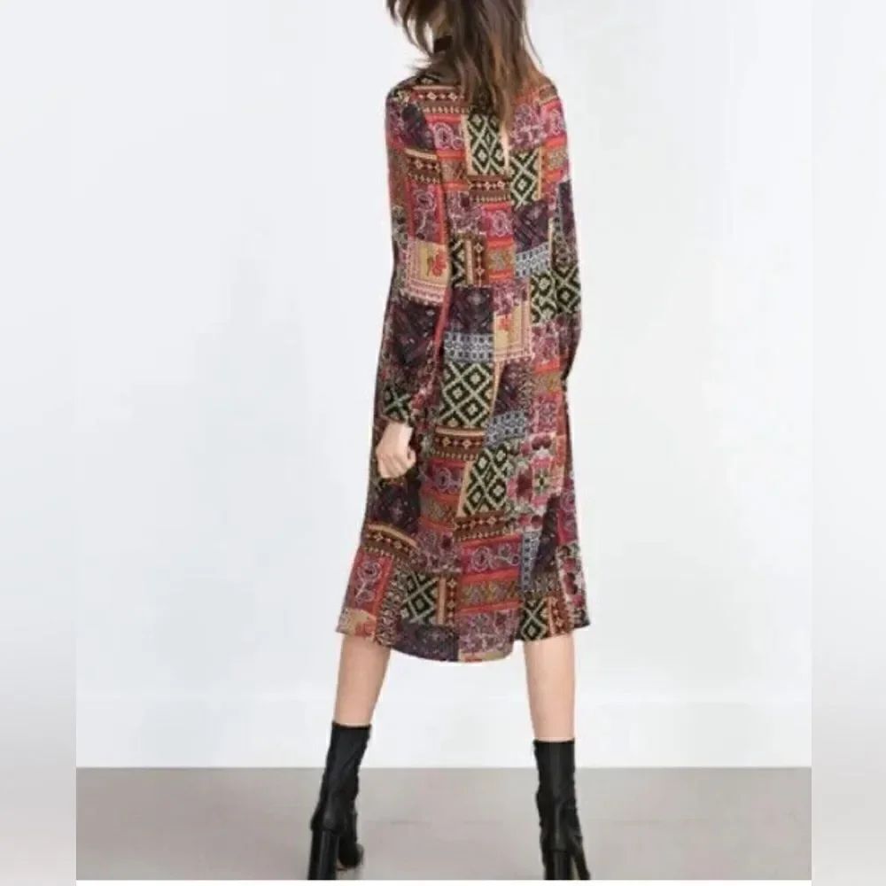 Zara Floral Cottage Core Boho Prairie patchwork Midi Dress. M - Picture 2 of 7
